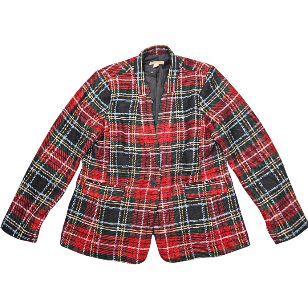 Appleseed's Modern Tartan Plaid One Button Blazer Jacket Red Multi Sz 16